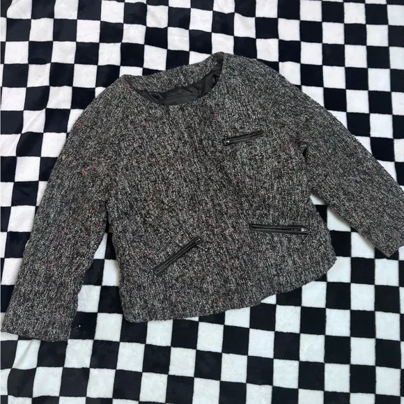 Anthropologie Sanctuary Tweed Cropped Jacket Blazer Zip Pockets Size Small - Picture 2 of 16